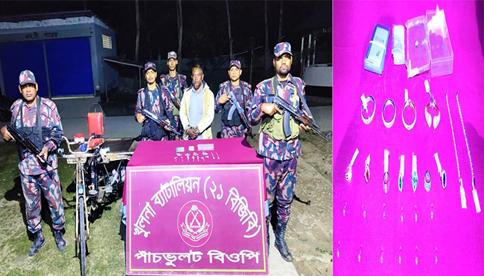 সীমান্ত থেকে ডায়মন্ড জুয়েলারিসহ চোরাকারবারী আটক