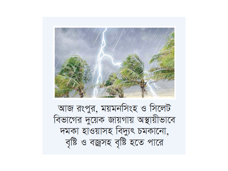 টানা পাঁচ দিন বজ্রসহ বৃষ্টির আভাস