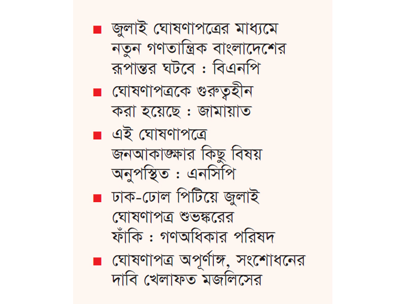 জুলাই ঘোষণাপত্রে সন্তুষ্ট বিএনপি নাখোশ জামায়াত-এনসিপি জুলাই ঘোষণাপত্রে সন্তুষ্ট বিএনপি নাখোশ জামায়াত-এনসিপি