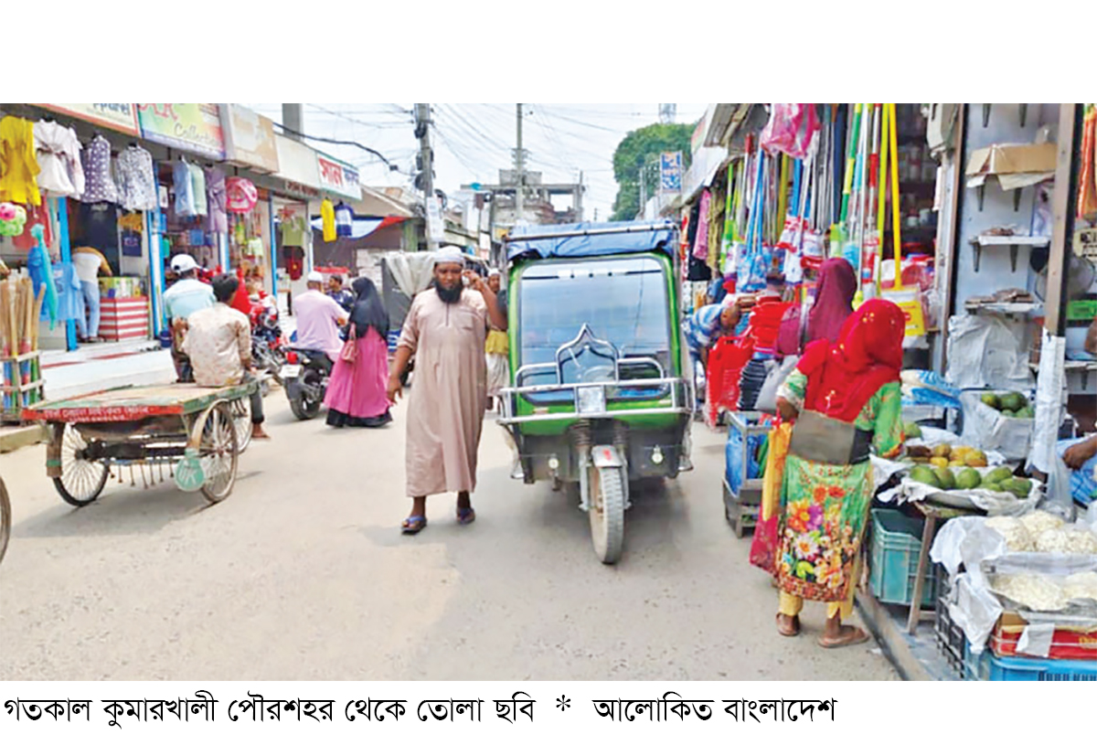 কুমারখালীতে সড়ক দখল করে দোকান-গাড়ি পার্কিং