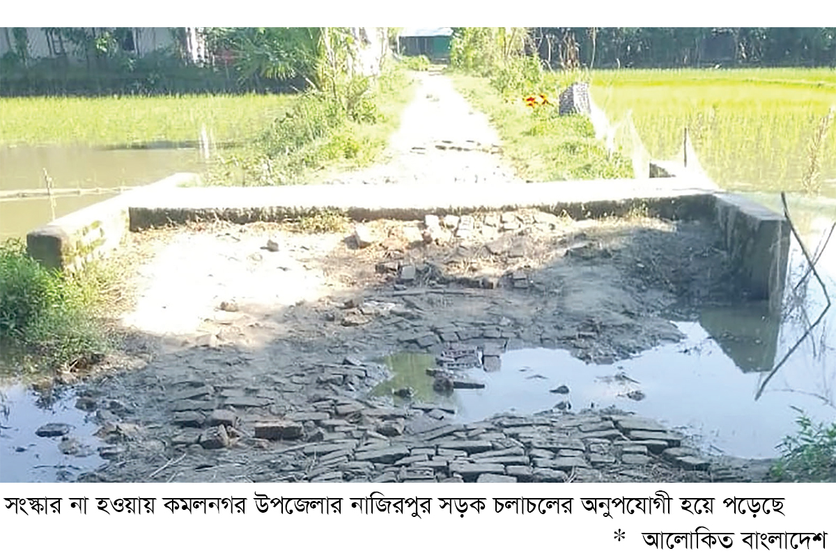 কমলনগরে অনুপযোগী সড়কে ভোগান্তি কমলনগরে অনুপযোগী সড়কে ভোগান্তি