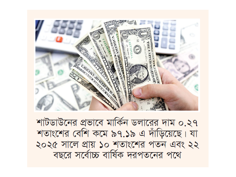 ২২ বছরে সর্বোচ্চ বার্ষিক পতনের পথে মার্কিন ডলার