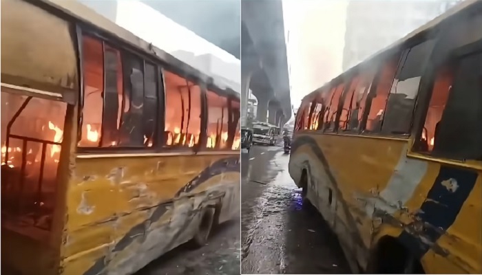 মিরপুরে হঠাৎ গুলি ছুড়ে আতঙ্ক তৈরি, বাসে আগুন মিরপুরে হঠাৎ গুলি ছুড়ে আতঙ্ক তৈরি, বাসে আগুন