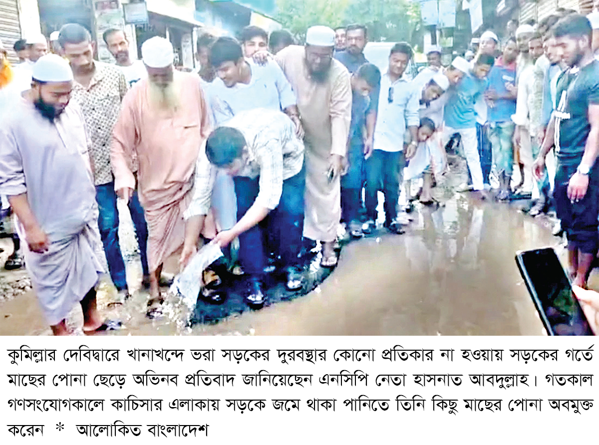 সড়কে মাছের পোনা ছেড়ে হাসনাত আবদুল্লাহর প্রতিবাদ