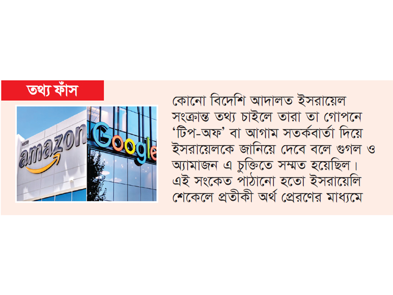 ইসরায়েলকে রক্ষায় ১২০ কোটি ডলার দিয়েছে গুগল-অ্যামাজন