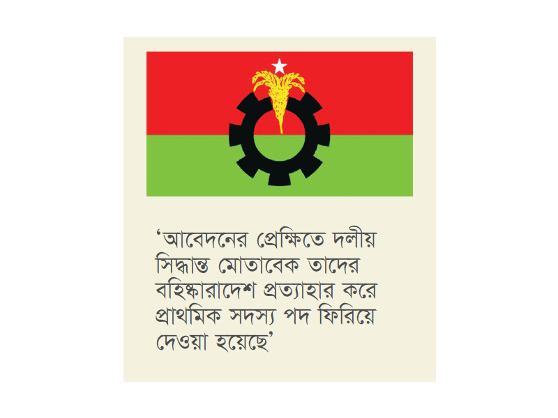 বিএনপি ও অঙ্গ-সহযোগী সংগঠনের ৫৬ নেতার বহিষ্কারাদেশ প্রত্যাহার বিএনপি ও অঙ্গ-সহযোগী সংগঠনের ৫৬ নেতার বহিষ্কারাদেশ প্রত্যাহার