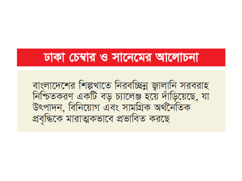জ্বালানি নিরাপত্তা ছাড়া শিল্পের টেকসই উন্নয়ন সম্ভব নয়