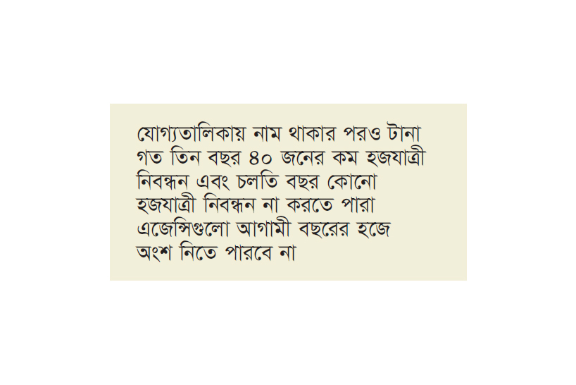 শর্ত পূরণ না করা এজেন্সি আগামী হজে অংশ নিতে পারবে না শর্ত পূরণ না করা এজেন্সি আগামী হজে অংশ নিতে পারবে না