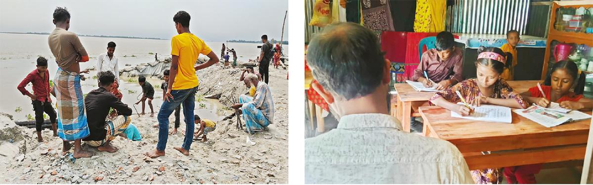 নদীভাঙনে বিদ্যালয় বিলীন বাড়ি বাড়ি পাঠদান নদীভাঙনে বিদ্যালয় বিলীন বাড়ি বাড়ি পাঠদান