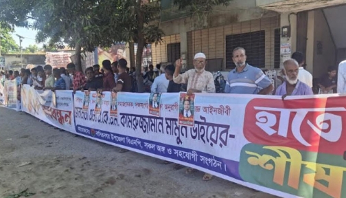 বিএনপির প্রার্থী পুনর্বিবেচনার দাবিতে নাসিরনগরে মানববন্ধন