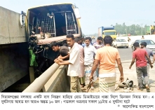 সিরাজগঞ্জে যমুনা সেতু মহাসড়কে বাস উল্টে নিহত ৩, আহত ১০  