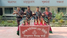 বিজিবির অভিযানে ভারতীয় বিভিন্ন প্রকারের ৫৪ বোতল মদ জব্দ