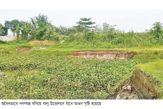 খননযন্ত্র বসিয়ে অবৈধভাবে বালু উত্তোলনে বাঁধে ভাঙন  
