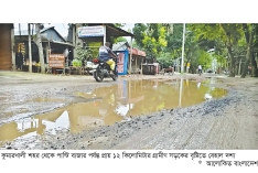কুষ্টিয়ার পান্টি বাজার সড়কে ভোগান্তি বাড়িয়েছে বৃষ্টি  