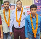 এমইউজের সভাপতি আবু তৈয়ব, সম্পাদক শামিমুজ্জান ও কোষাধ্যক্ষ রাজু 
