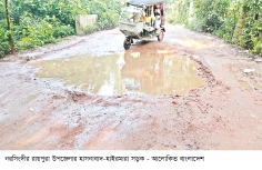 খানাখন্দকে সড়ক বেহাল চলাচলে দুর্ভোগ  