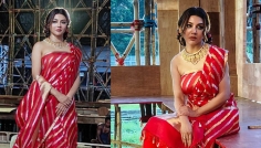 পূজায় লাল বেনারসিতে রাজকীয় সাজে জয়া